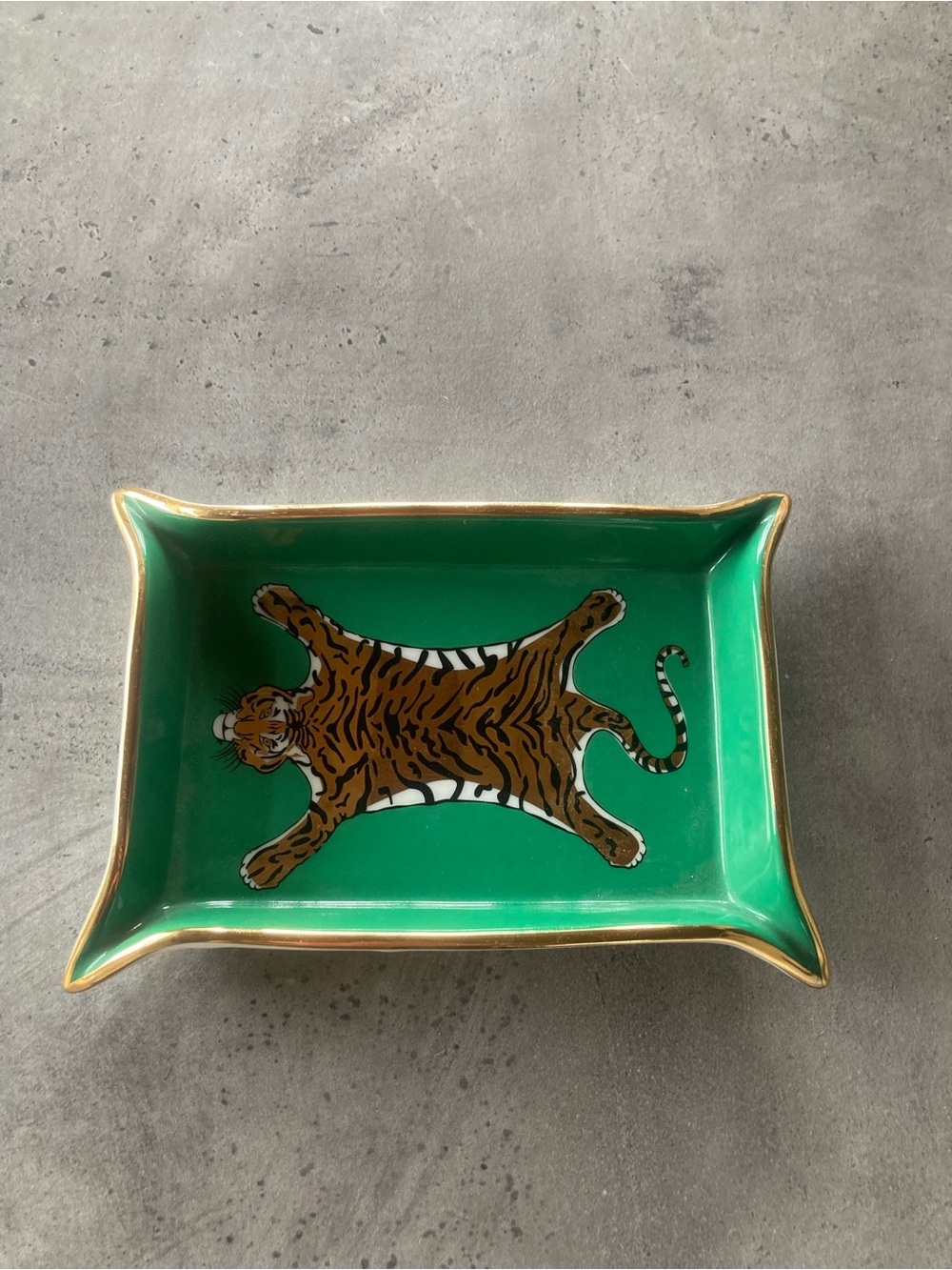Jonathan Adler Green Tray with Tiger Motif and Gold Trim